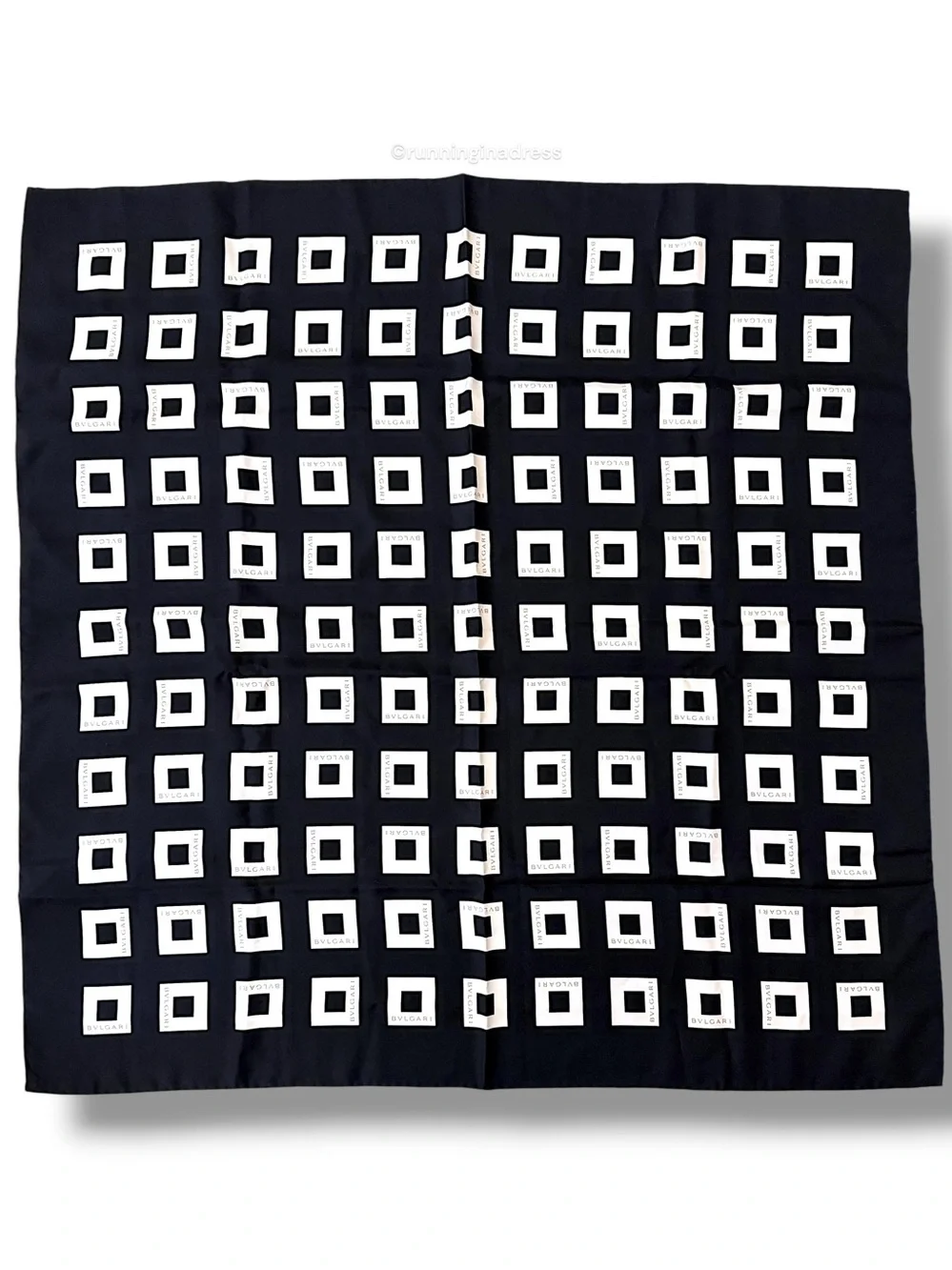 BVLGARI Vintage Quadrato Silk Scarf Black Cream Copper Geometric Square 90cm